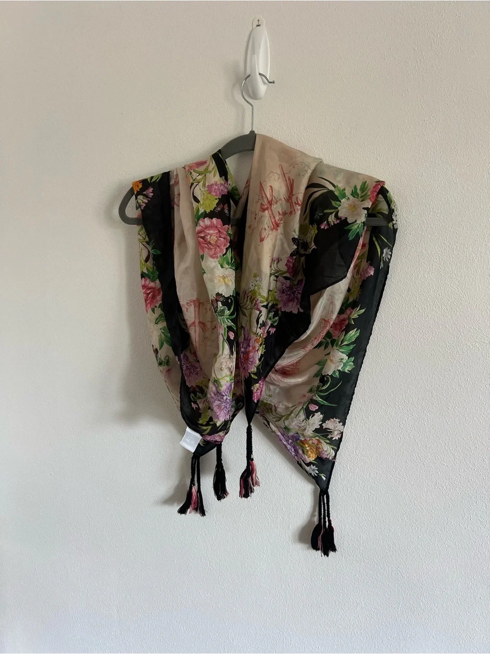 Johnny Was Floral Border Western Inspired Silk Shawl/Scarf